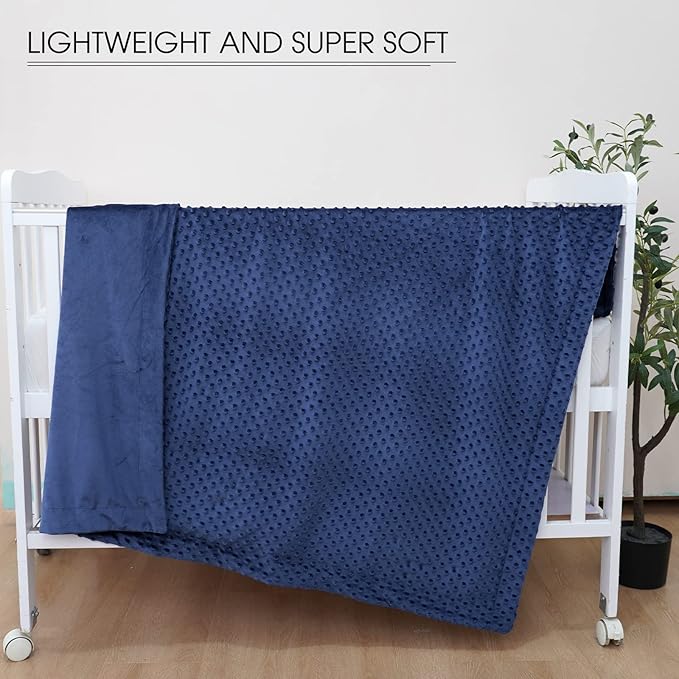 david's kids Micro Fleece Minky Baby Blanket for Boys Girls Neutral with Double Layer and Soothing Raised Dots, 40x50 Inches Breathable and Soft Lightweight Receiving Blanket for Newborns, Navy Blue