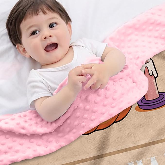 Personalized Halloween Blanket for Girls, Custom Baby Blanket with Name, Cat Pumpkin Theme Soft Minky Dot Blanket, Halloween Decor Christmas Birthday Gifts for Kids Toddlers