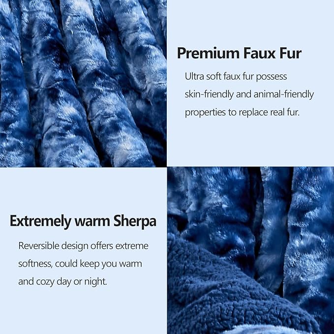 NEWCOSPLAY Super Soft Faux Fur Blanket Twin Size Indigo Sherpa Fuzzy Plush Warm Blanket for Sofa Bed (Indigo, Twin(60"x80"))