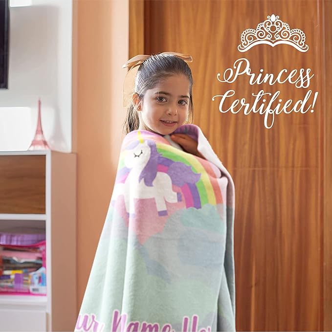 Personalized Unicorn Blanket for Girls | Kids Unicorn | Custom Plush Fuzzy Unicorns for Toddler | Customized Little Girl Throw Blankets | Baby Girl Sofa Bed Birthday (Fleece – 30x40)