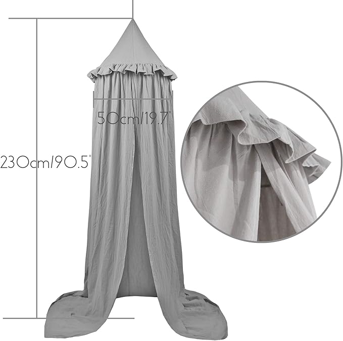 Kids Bed Canopy with Frills Cotton Cover Net for Crib Reading Nook Curtain Hideaway Hanging Round Tent Nursery Bedding Play Room Decor