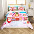 Feelyou Merry Christmas Pink Comforter Cover Set Cartton Cute Santa Claus Bedding Set Full Size for Kids Boys Girls Bedroom Bed Decor Xmas Duvet Cover Set Soft Quilt Cover,No Comforter