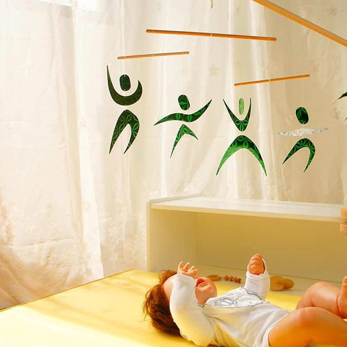 Green Dancers Hanging Mobile,Montessori Mobile, Infant Toy, Baby Mobile, Visual Tracking, Newborn Toy