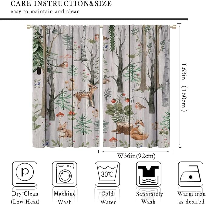 Forest Animal Curtains,Winter Dry Branches Pine Tree Moose Bear Animal Print Curtains for Children Boys and Girls Bedroom Living Room 72x63in