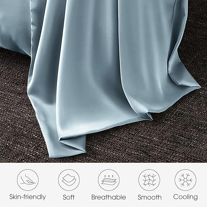 100% Silk Pillow Cases 2 Pack King Size Mulberry Silk Pillowcase for Hair and Skin Set of 2 Highest Grade 6A Silk Soft Breathable Cooling with Hidden Zipper, Grey Blue