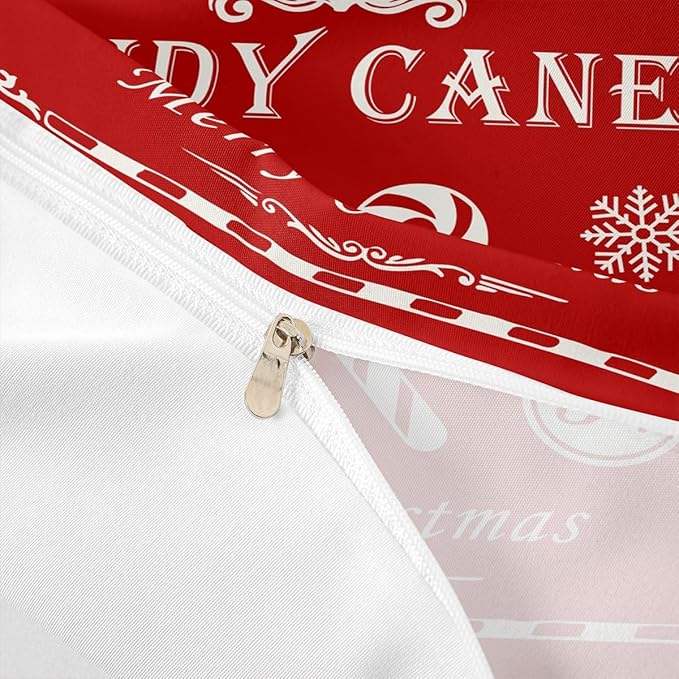 jejeloiu Christmas Bedding Set for Kids Boys Girls Christmas Quote Comforter Cover Set Twin Size Candy Canes Print Duvet Cover Bedroom Decor Xmas Red Bedspread Cover Bedding Collection 2Pcs