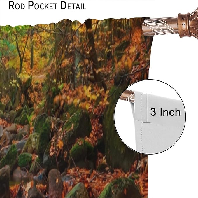 Autumn Waterfall Blackout Windows Curtains, Nature Autumn Forest Farmhouse Window Drapes, for Living Room Bedroom 42" W X 63" L