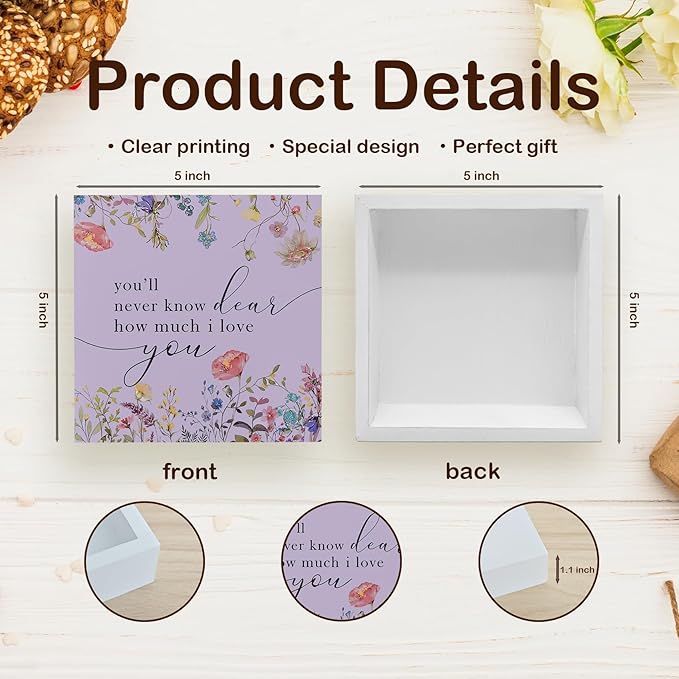 Purple Boho Flower Nursery Wooden Sign Desk Decor, Wildflower Floral Decorative Signs for Baby Girl Room, You'll Never Know Dear How Much I Love You Sign Home Shelf Desk Decor 5x5 Inch