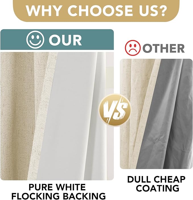 H.VERSAILTEX 100% Blackout Curtains for Bedroom Thermal Insulated Linen Textured Curtains Heat and Full Light Blocking Drapes Living Room Curtains 2 Panel Sets, Bleached Sand, 42x63 Inch