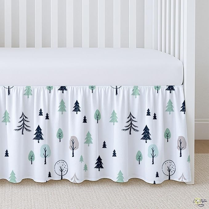 Cottington Lane Crib Skirt Dust Ruffle, 100% Natural Cotton, Soft, Durable Nursery Crib Toddler Bedding Skirt for Baby Girls or Boys, Fits Standard Cribs 28" x 52" with 14" Drop, Winter Forest