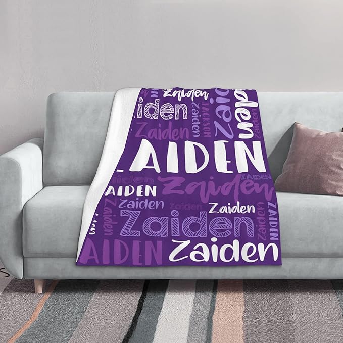 Dr.TOUGH Personalized Blankets with Name Customized Baby Blankets for Girls Boys Adults Monogrammed Blankets and Throws Christmas Birthday Mothers Fathers Valentines Day Gift (Purple,60''×80'')