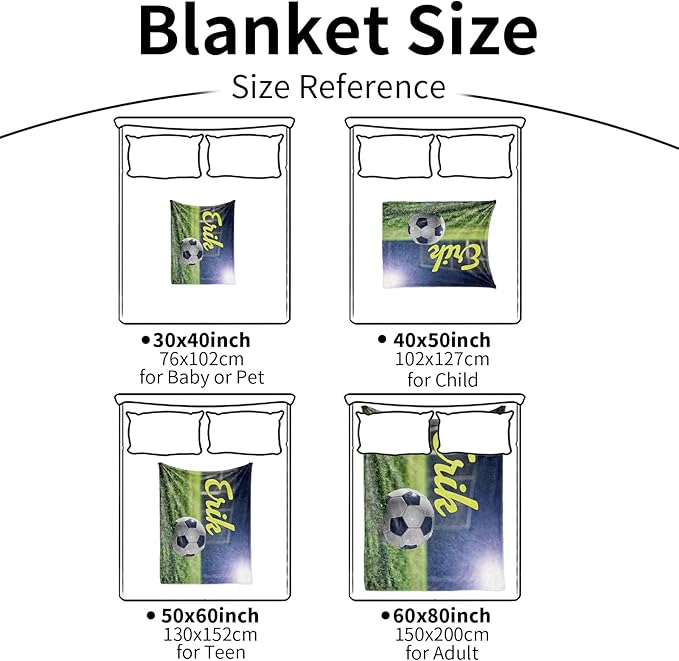 Personalized Baby Balll Soft Blanket: Custom Kids Soccer Design Blanket with Name and Number - Bedding Gifts for Infants Toddlers Adults 30x40inch