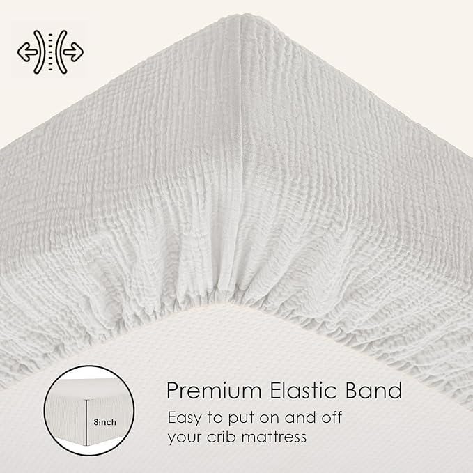 White Muslin Crib Sheets Set of 2, 52x28 Crib Mattress Sheets Soft Muslin Cotton, Fits Standard Rectangular & Oval Mattress, Neutral Nursery Bedding, No Shrinking, Fitted Crib Sheet
