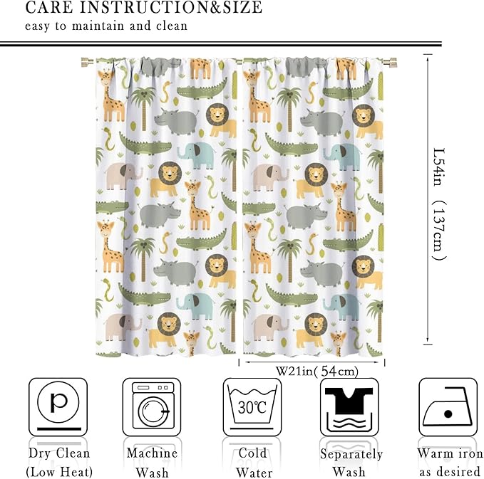 Nursery Safari Animals Window Curtains,Cartoon Woodland Jungle Forest Lion Elephant Giraffe Printed Pattern Blackout Drapes for Living Room Baby Boy Kids Bedroom 42x54 Inch