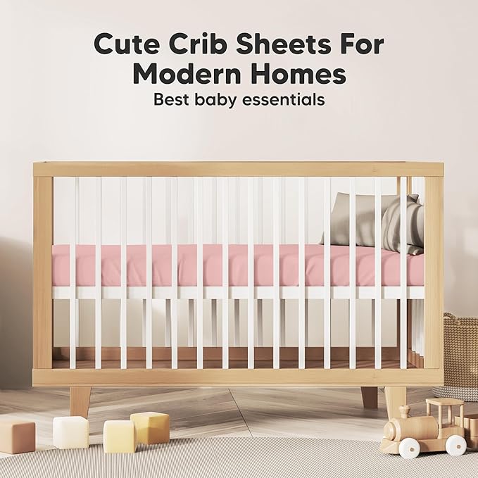 KeaBabies 2-Pack Organic Crib Sheets for Boys, Girls - 52x28 Fitted Crib Mattress Sheet Neutral, Breathable Jersey Cotton Cover for Baby Bed, Toddler Mattress, Soft & Cute Prints (Rose)