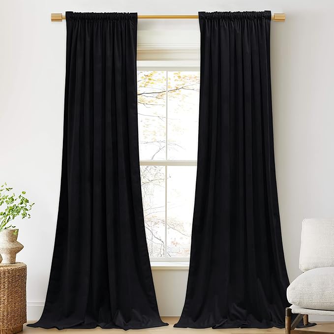 StangH Blackout Curtains Velvet Black 84 inches Long for Bedroom, Thick Back Tab Thermal Insulated Window Drapes for Living Room Sliding Door/Office/Theater, W52 x L84, 2 Panels