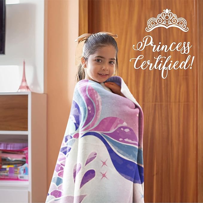 Personalized Mermaid Fleece Blanket - Ships Next Day, Made in USA - Custom, Soft, & Plush, Couch Bed Throw for Kids, Girls Bedroom Décor, Pink & Purple (Fleece – 50x60)