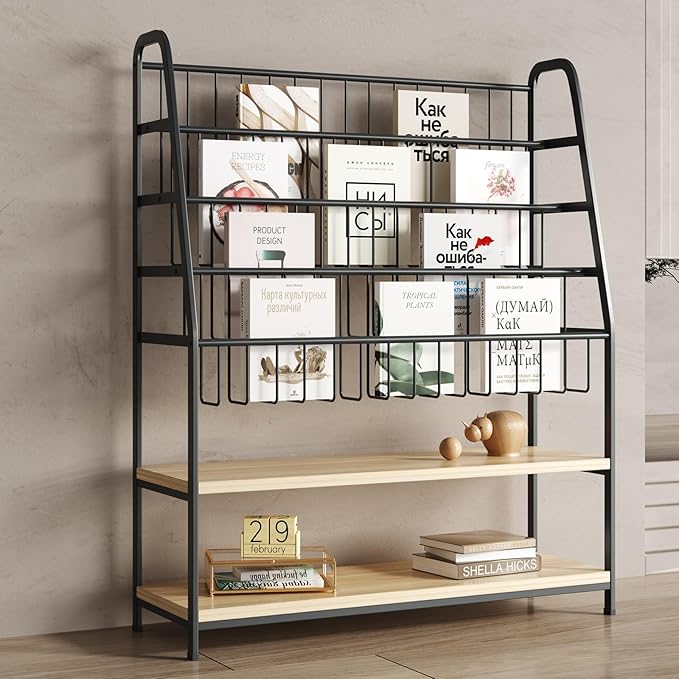 Kids Bookshelf and Toy Storage Organizer,6 Tier Childrens Bookcase,Magazine Rack Floor,Book Shelf for Kids Rooms Classroom Nursery Living Room Office (Black, L:31.5")