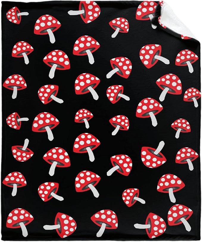 Thuswarm Cute Red Mushroom Flannel Blanket for Autumn Winter Gifts Warm Cozy Soft Funny Print Throw for Bed Couch Sofa 60”×50” Medium for Teen