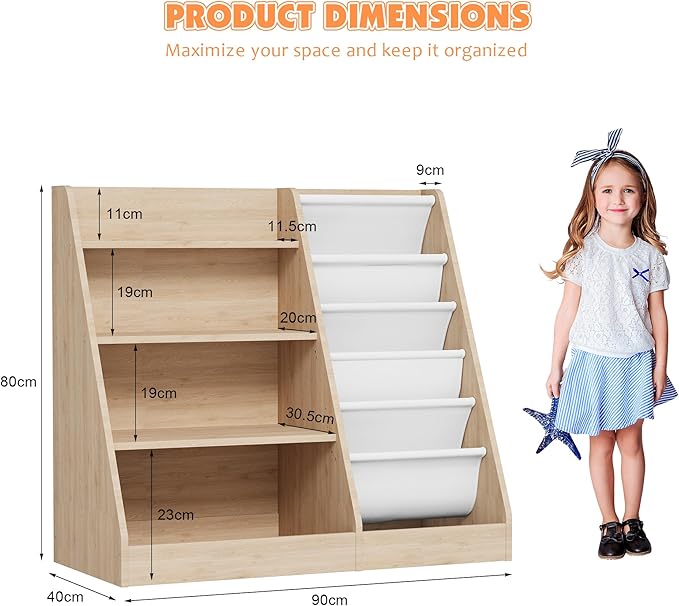 NACHES 4 Tier Kid Bookshelf Wooden 5 Sling Children Bookcase Toddler Montessori Bookcase Book Rack Display Toy Storage Organizer Adjustable Book Display Shelf Stand Classroom Bedroom Nursery Playroom