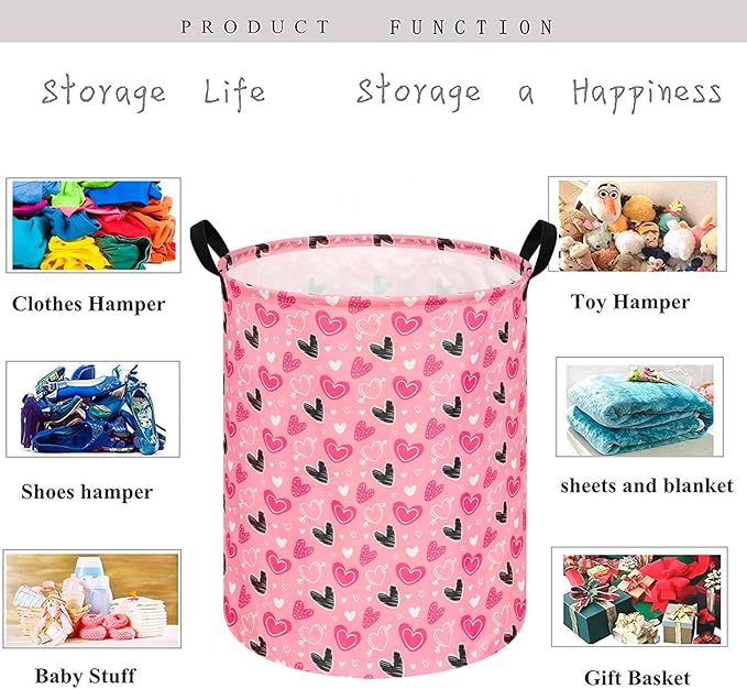 KUNRO Heart Valentine's Laundry Gift Basket Storage Hamper, Kids Toys and Clothes Storage Organizer Bins, Toy Shelf Basket with Handles for Room Decor