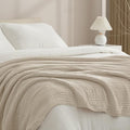 PHF Cooling Muslin Blanket Queen Size 90"x80", 6-Layer Lightweight Gauze Blanket Made from 35% Rayon Derived from Bamboo & 65% Cotton, Breathable & Ultra Soft Cozy, Aesthetic Home Decor, French Oak