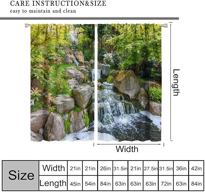 Forest Waterfall Blackout Curtains, Natural Landscape Forest Trees Waterfall Scenery PrintWindow Drapes, for Living Room Bedroom 42" W X 54" L
