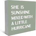 SRADMO She Is Sunshine Mixed with a Little Hurricane Boho Purple Wood Box Sign Desk Decor, Baby Girls Inspirational Wooden Box Decor for Girls Room Nursery Shelf Table Decorative Accessories (Green)