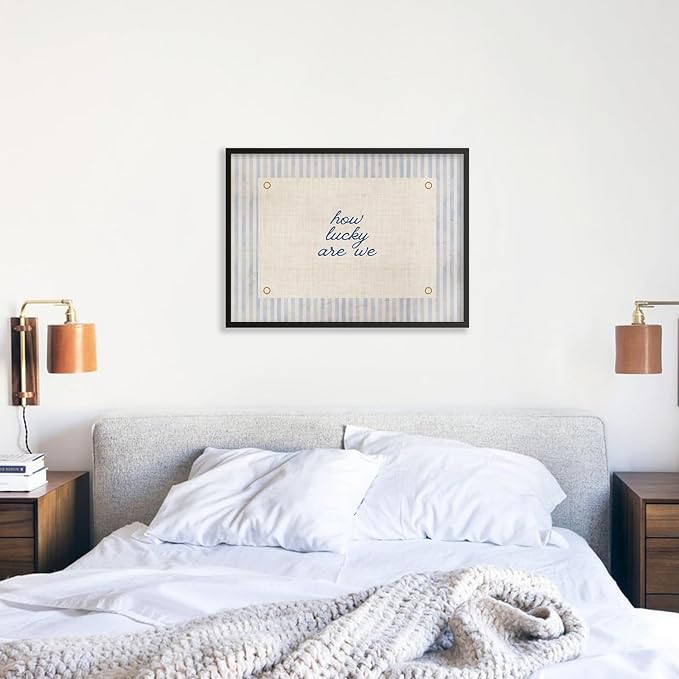 How Lucky Are We Quote Wall Art Navy Blue Positive Affirmations Poster 08x10 inch Black Framed Trendy Minimalist Aesthetic Canvas Prints for Dorm Bedroom Wall Decor