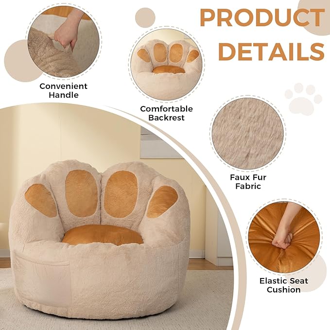 Bean Bag Chair for Adults Teens, Faux Fur Pet's Paw Shape Beanbag Chairs Memory Foam Filled Accent Floor Sofa for Kids Reading, Gaming, Relaxing in Living Room, Bedroom, Dorm, Playroom