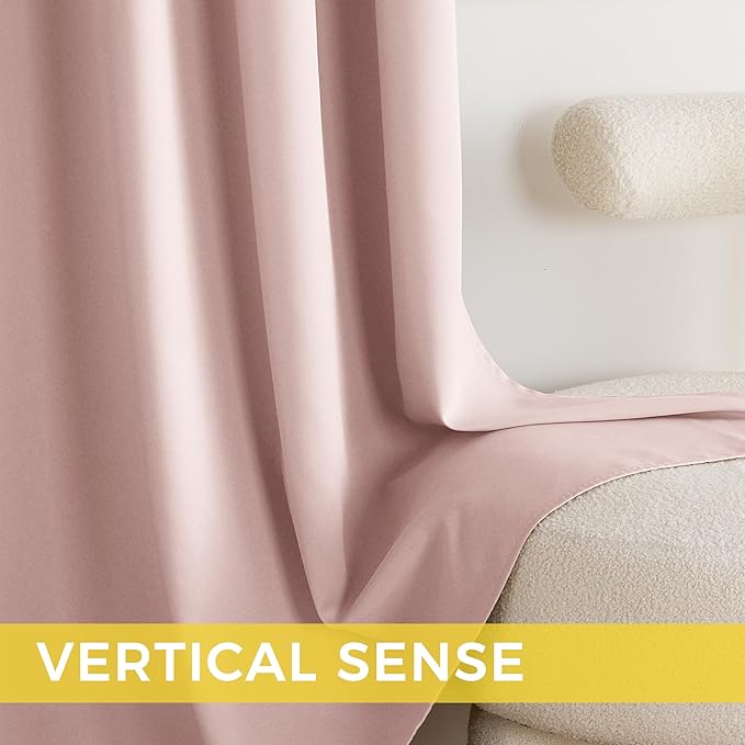 NICETOWN Blush Pink Room Darkening Curtains 96 Inches Long 2 Panels for Girls Room, Bedroom, Nursery Thermal Insulated Blackout Drapes Solid Grommet Noise Reducing Window Curtains, W40