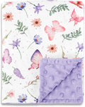 Pea Pod Baby Girls Blanket Soft Butterfly Minky Blanket for Newborn, 30'' x 40'' Double Layer Design, Dotted Backing Warm Baby Quilt Crib Blanket for Nursery/Stroller/Toddler Bed/Baby Car Seat