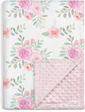 Floral Minky Baby Blanket 30 x 40 Inches for Girls, Soft Plush Receiving Blanket with Dotted Back, Gift for Newborn Infant Toddlers, Baby Shower, Christmas Birthday