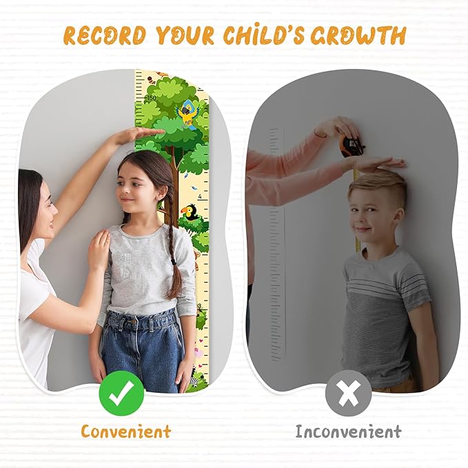 Personalized Name Growth Chart Wall Decor for Kids – Canvas Removable Height Chart Measuring Ruler 59" x 7.9" (Paint Big Trees and Animals)