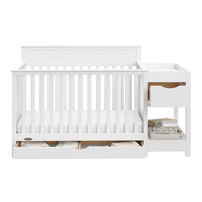 Graco Shiloh 5-in-1 Convertible Crib & Changer with Drawer (White) – GREENGUARD Gold Certified Baby Crib Crafted from Wood, Converts to Toddler Bed, Daybed, and Full-Size Bed
