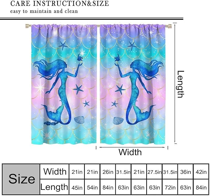 Mermaid Scale Curtains for Kids Girls Magic Gradient Mermaid Fish Scale Pattern Decoration Bedroom Nursery Curtains 42x44 Inch