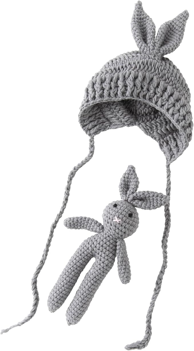 Jastore Infant Newborn Photography Prop Photo Crochet Boys Girls Knit Toy Rabbit Hats