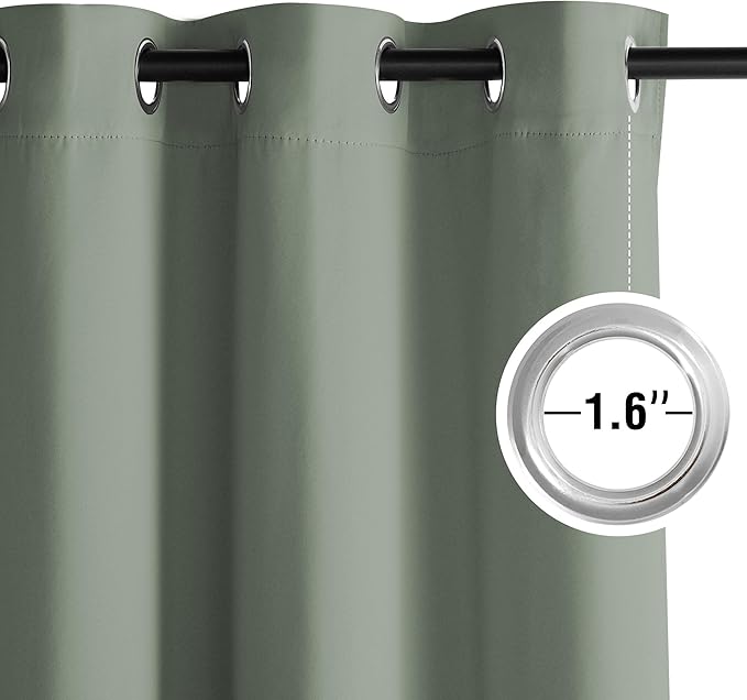 NICETOWN Sage Green Room Darkening Curtains 68 Inches Long 2 Panels for Living Room, Bedroom, Nursery Summer Thermal Insulated Blackout Drapes Grommet Noise Reducing Window Treatment, W40