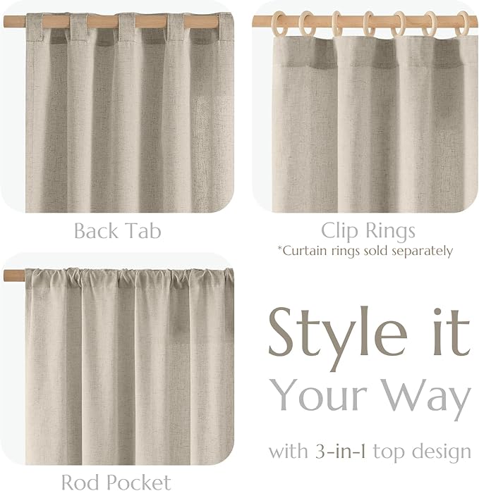 jinchan Linen Blend Clost Curtains 96 inch Length 2 Panels for Bedroom Living Room, Light Filtering 38 inch Wide Farmhouse Drapes with Rod Pocket Back Tab(38W x 96L, Oat)