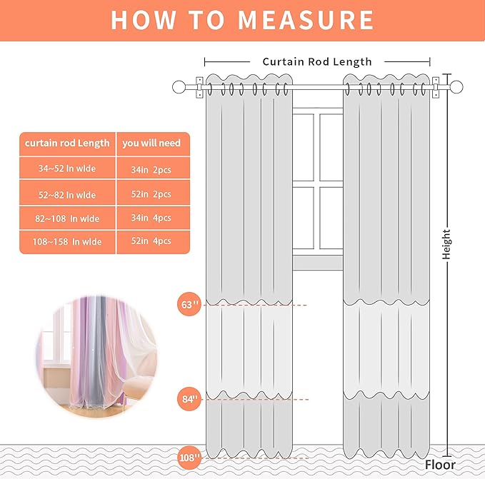 XiDi Grey Pink Purple 54 Inches Curtains for Girls Bedroom 2 Panels Set, Blackout Rainbow Curtains for Kids Room Decor, Unicorn Wall Decals Drapes for Little Girl Nursery Room 52 Inches Wide