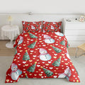 Feelyou Merry Christmas Comforter Set Full Size Cute Snowman Bedding Set for Kids Boys Girls Christmas Tree Duvet Quilt Love Hearts Microfiber 3 Pcs with 2 Pillow Cases