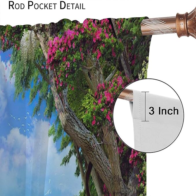 Spring Jungle Waterfall Blackout Window Curtains, Tropical Rainforest Floral Tree Waterfall Landscape Print Window Drapes, for Living Room Bedroom 42x63in 2 Panels