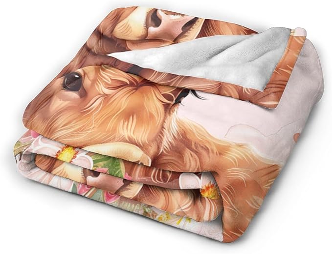 Tijuboni Pink Cow Throw Blanket Highland Cow Gifts for Girls Women Boys Men Kids Adults Soft Flannel Fleece Blanket for Couch Sofa Bed Home Decor 50"x60"