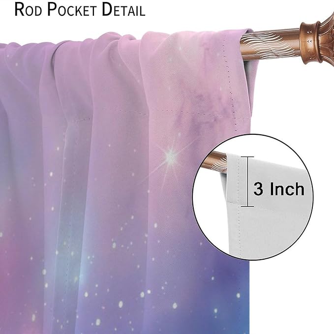 Starry Sky Galaxy Curtains, Outer Space Glitter Dreamy Gradient Romantic Blackout Window Curtains Drapes for Kids Girls Boys Adults Bedroom Nursery 63" W X 72" L
