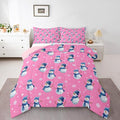 jejeloiu Kids Cute Winter Snowman Comforter Set Full Size Pink Christmas Theme Bedding Set for Boys Girls Teens Xmas Snowflake Happy New Year Duvet Quilt Room Decor