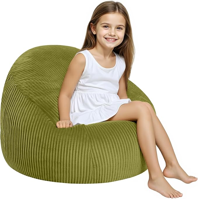 COMAX Bean Bag Chairs for Kids, Toddler BeanBag Sofa with Filler Bean Couch Stuffed for Boys and Girls, Lazy Floor Chair for Playroom, Nursery Room, Light Green