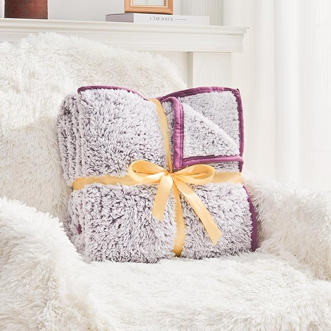 EMME Fleece Twin Blanket, 60x80in, Plush Purple, Soft, Lightweight, Reversible, Warm