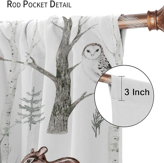 Watercolor Woodland Animal Curtains, Wildlife Bear Farmhouse Lodge Cabin Squirrel Owl Hedgehog Fox Blackout Rod Pocket Windows Door Curtain for Bedroom Living Room Home Decor 72x63in