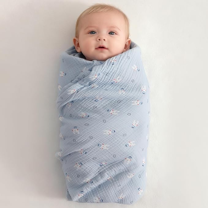 NTBAY 4 Layer Muslin Cotton Toddler Blanket, 30x40 Soft and Breathable Receiving for Newborns and Infants, Perfect for Crib, Stroller, Travel, Lightweight Nursery Blanket, Cloudy Bunny
