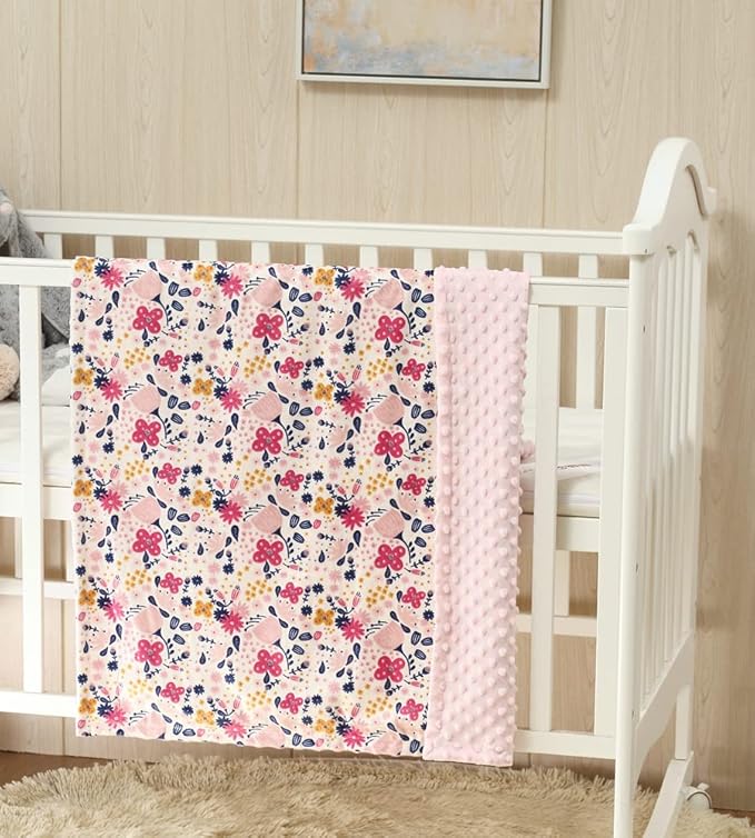 CREVENT 2Pcs 30''X40'' Cute Cozy Fluffy Warm Baby Blankets for Infants Toddlers' Bedding Crib Cot Stroller - Giraffe + Flower